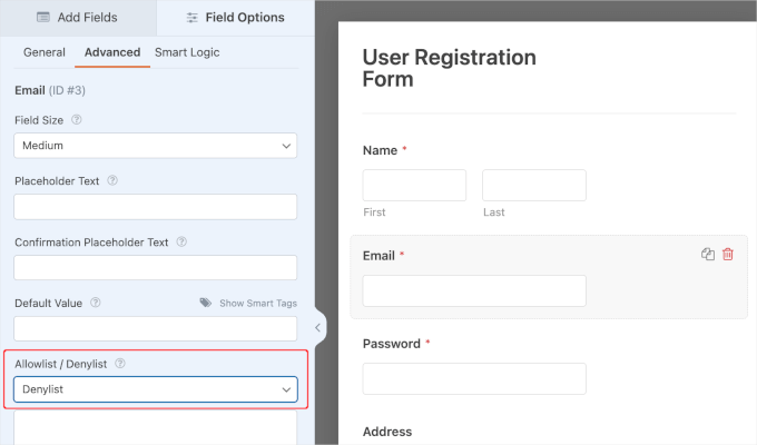 Denylist in WPForms