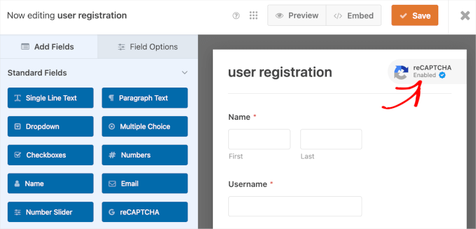 reCaptcha added in WPForms