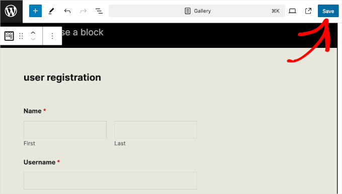 Publishing WPForms user registration form