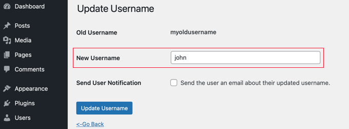 Username Updater Update Username Screen