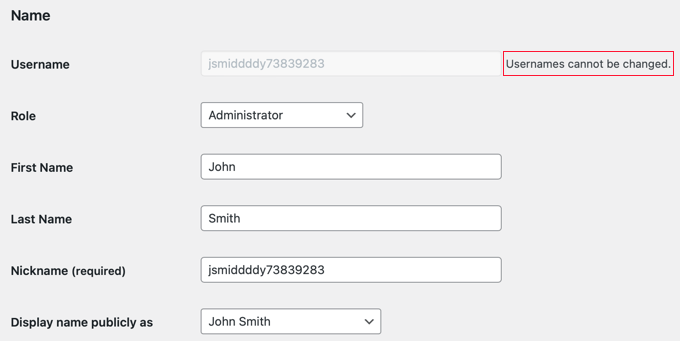 您无法从 WordPress 用户个人资料中更改用户名