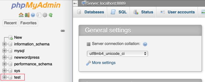 Choose Your WordPress Database in phpMyAdmin