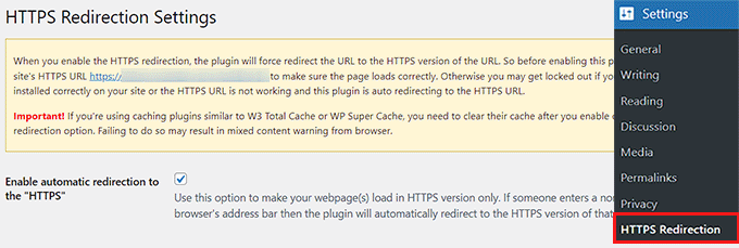 Enable automatic HTTPS redirection