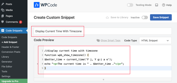 Paste the Code Snippet Into WPCode