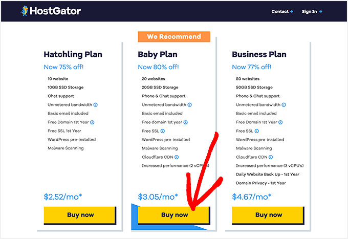 Choose your HostGator plan