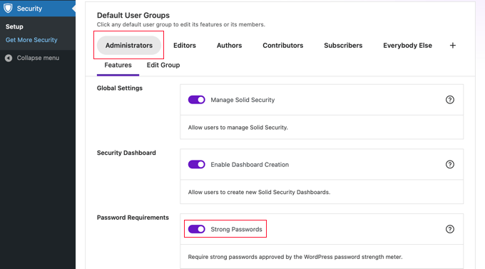 Set administrator password requirements