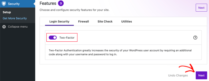 Optional turn on two-factor authentication