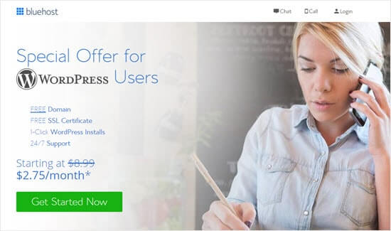 The special offer on Bluehost hosting for WPBeginner readers