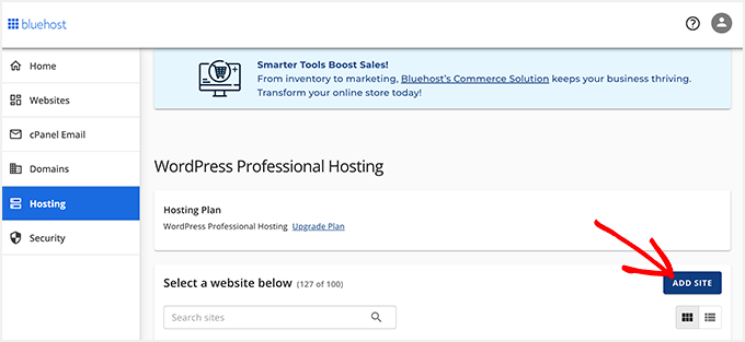 Bluehost 1-click WordPress installation