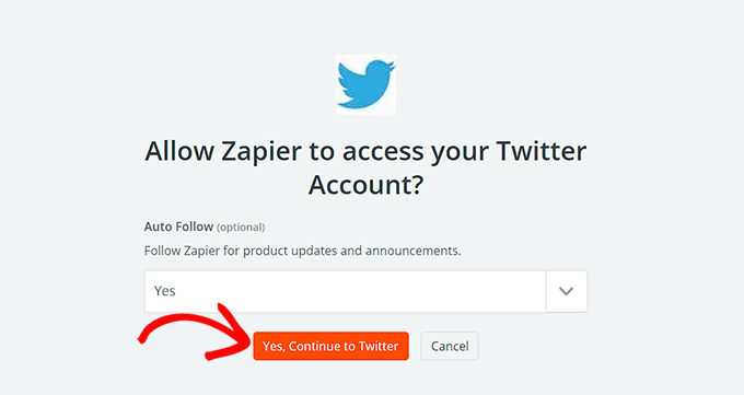 允许 Zapier 与 Twitter 建立联系