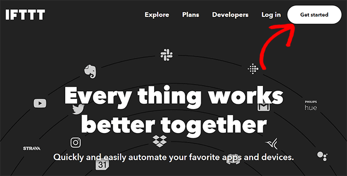 Click the Get Started button on IFTTT