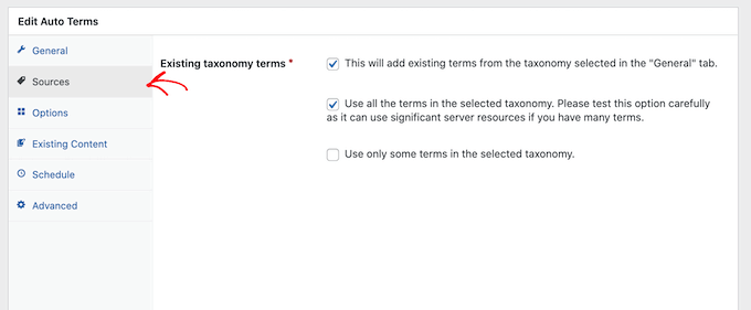 Setting a source for your automatic tags