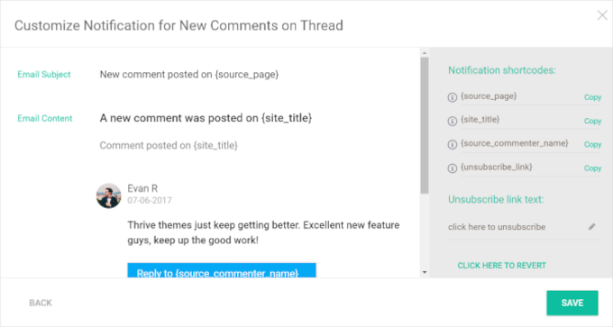 Enabling notifications for new comments on a thread