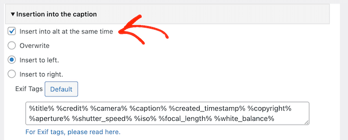 Adding EXIF to WordPress alt text automatically