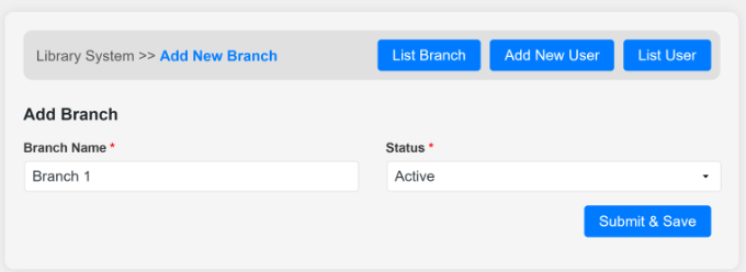 Enter new branch details