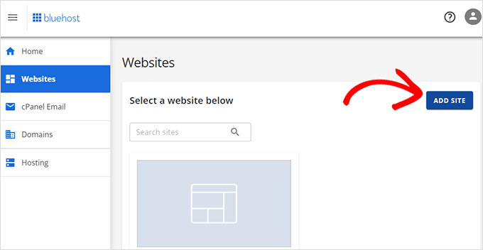 Bluehost add new site