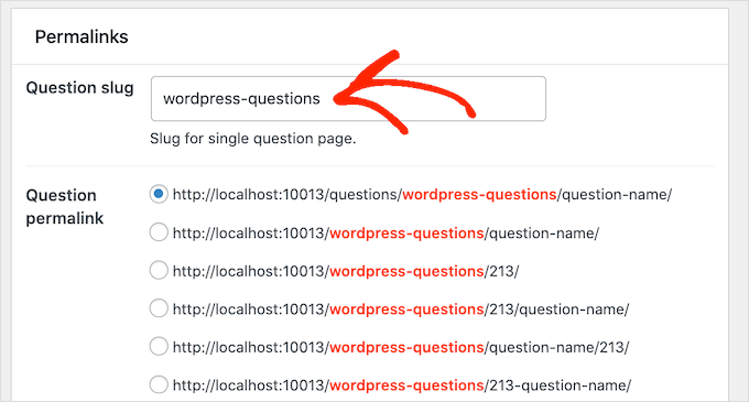 Changing the permalink settings on a Q&A WordPress website