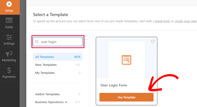 User login form template