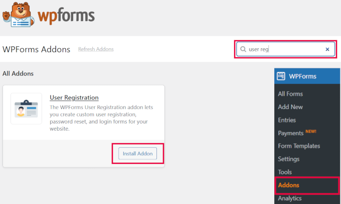 WPForms user registration addon