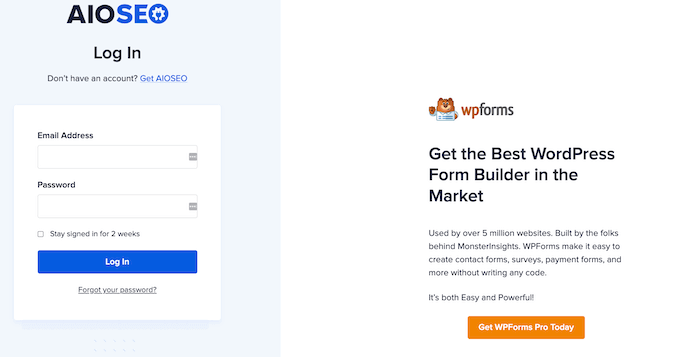 The AIOSEO support login form