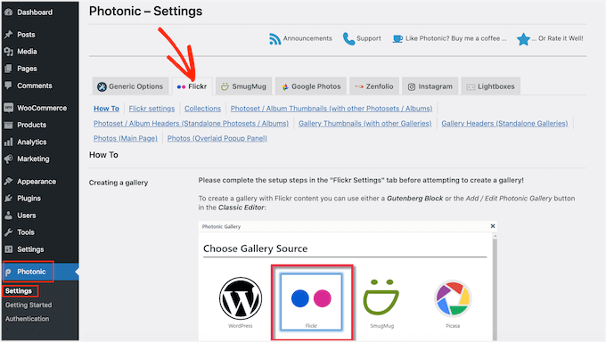 Photonic's Flickr settings