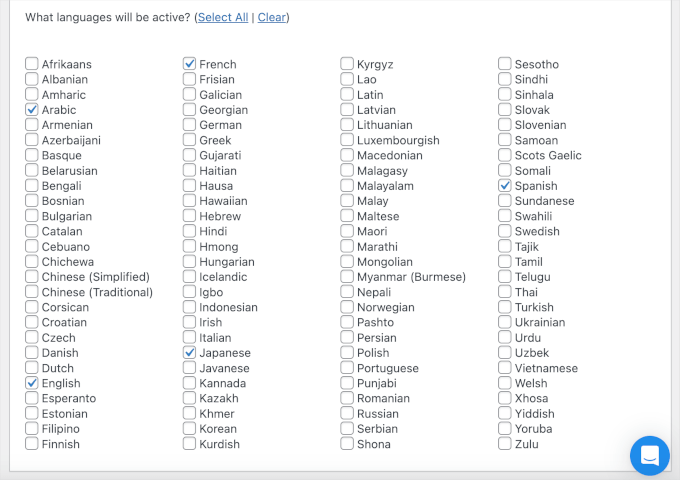 Selecting languages