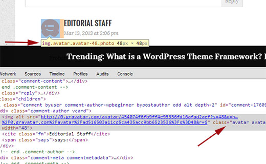 Finding css class used by gravatar icon