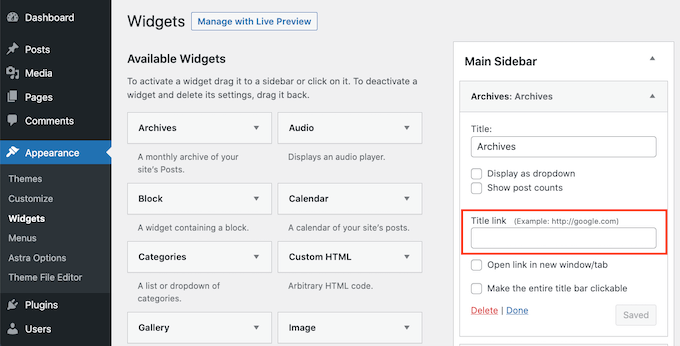 链接小部件标题 WordPress 插件