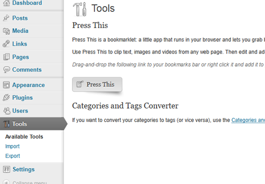 What is Tools in WordPress