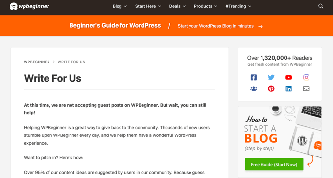 WPBeginner Write For Us Page