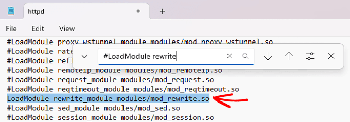 Finding the rewrite_module on httpd.conf file