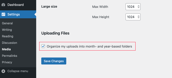 Media Settings Organize by Month and Year