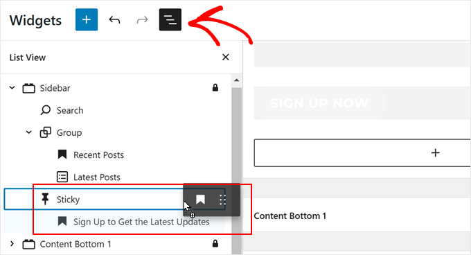 Moving existing widgets to the Sticky Block