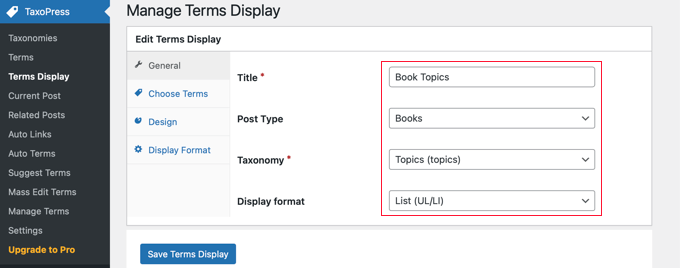 Configure How Terms Will Be Displayed