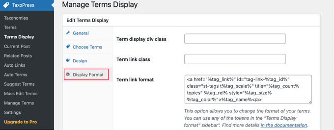 Terms Display Format