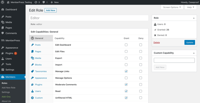 Customizing User Roles