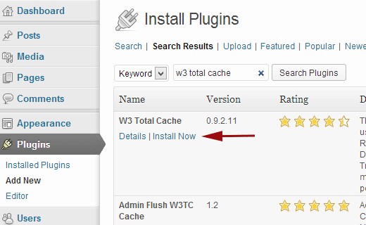 instalar o 'plugin' de Cache total do W3 para o WordPress 