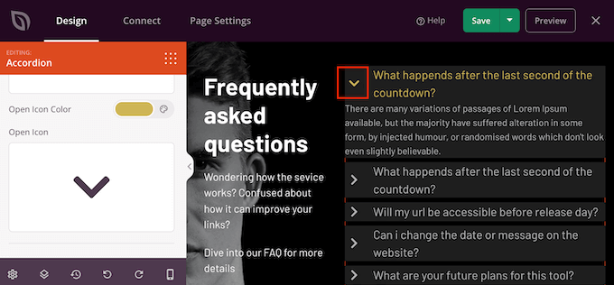 How to change the open or close icon in a Frequently Asked Questions section