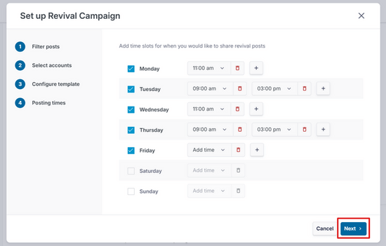 Choose schedule for social media posting