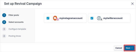 Select the social media accounts