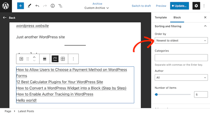 Changing the order of your latest posts