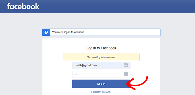 Log in to your Facebook account