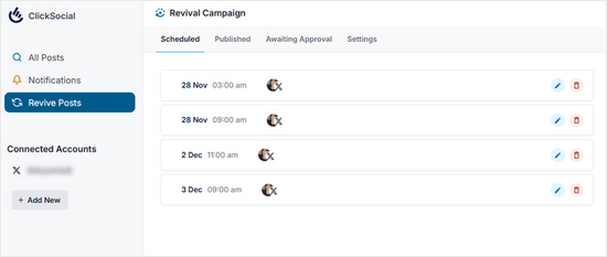 Scheduled ClickSocial revival campaign