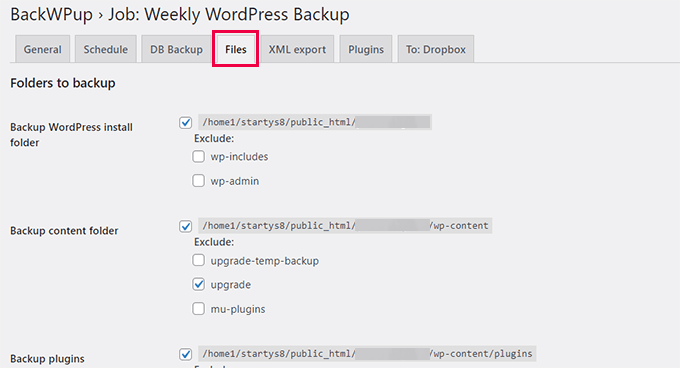 Ecclude files from backup