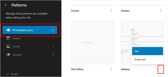 Editing the sidebar template in FSE