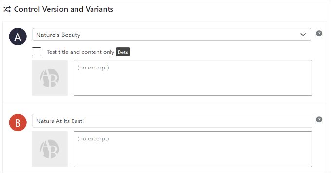 Enter variant details for testing