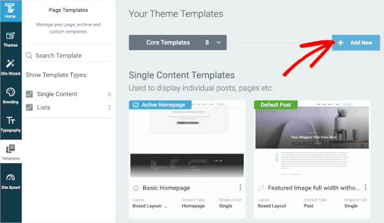 Adding new template in Thrive Theme Builder