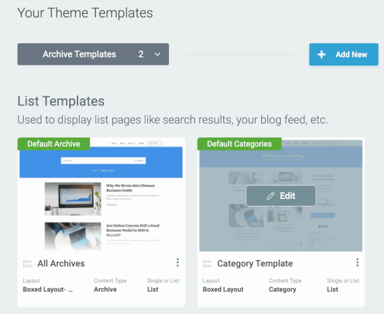 Editing template list