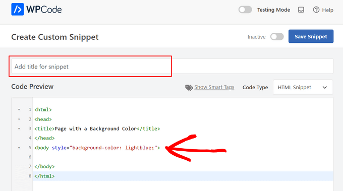 Add a title and paste the HTML code in the Code Preview box