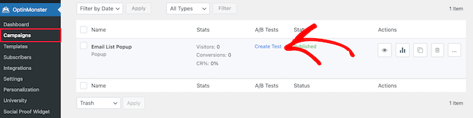 Criar novo teste A/B